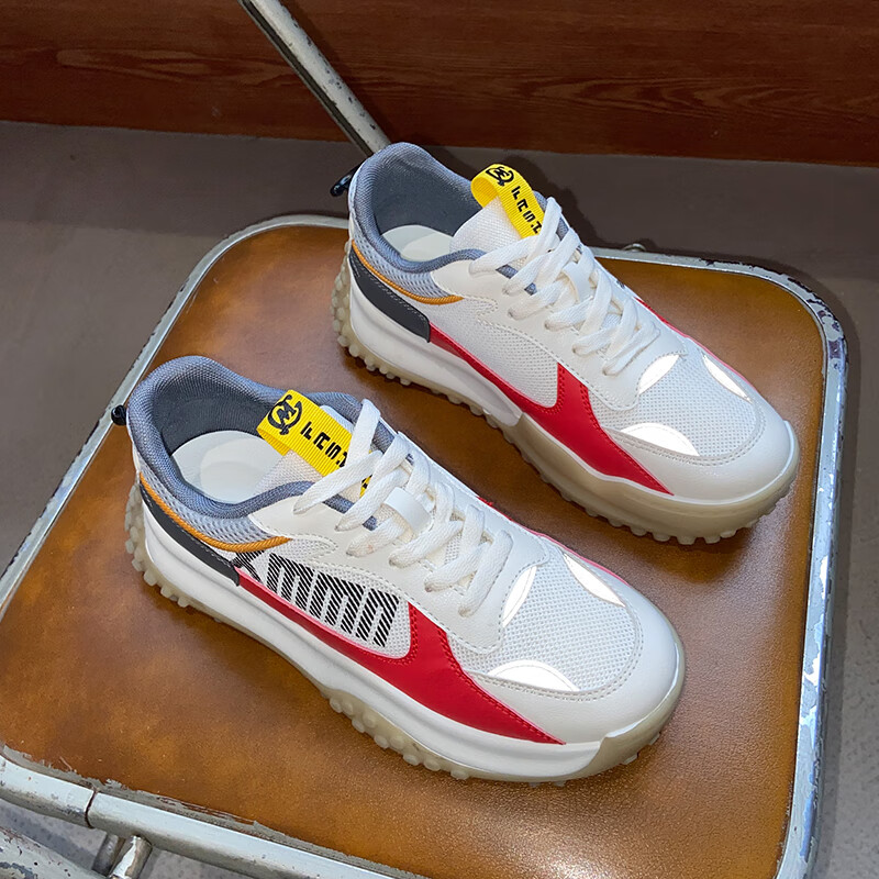 将远行女鞋运动鞋休闲鞋女春季新款网面透气老爹鞋舒适软底时尚跑步鞋女 红色 36 （尺码偏小，建议拍大一码）