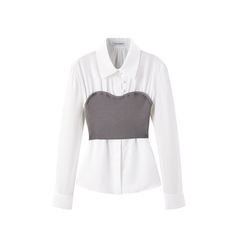 太平鸟女装衬衫春季撞色时尚拼接上衣设计感百搭 白色 S