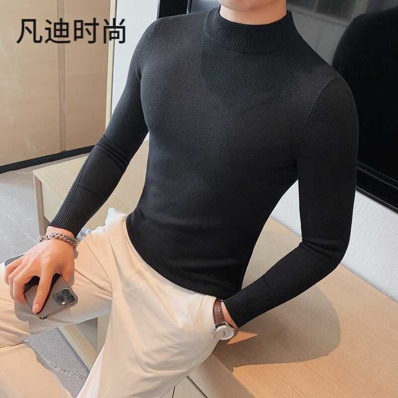 凡迪时尚秋冬纯色半高领毛衣男韩版修身套头针织打底衫男士潮流百搭