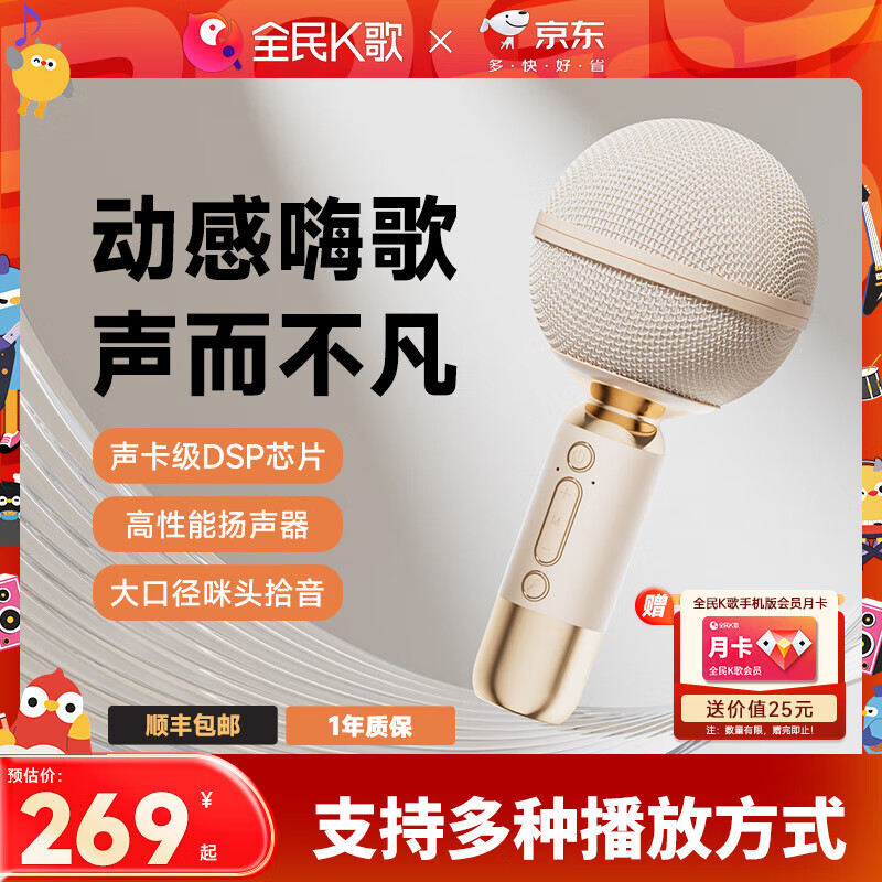 全民K歌MB53麦克风家庭K歌音响儿童唱歌话筒卡拉ok一体麦手持K歌声卡级 【枪黑】8W高性能扬扬声器