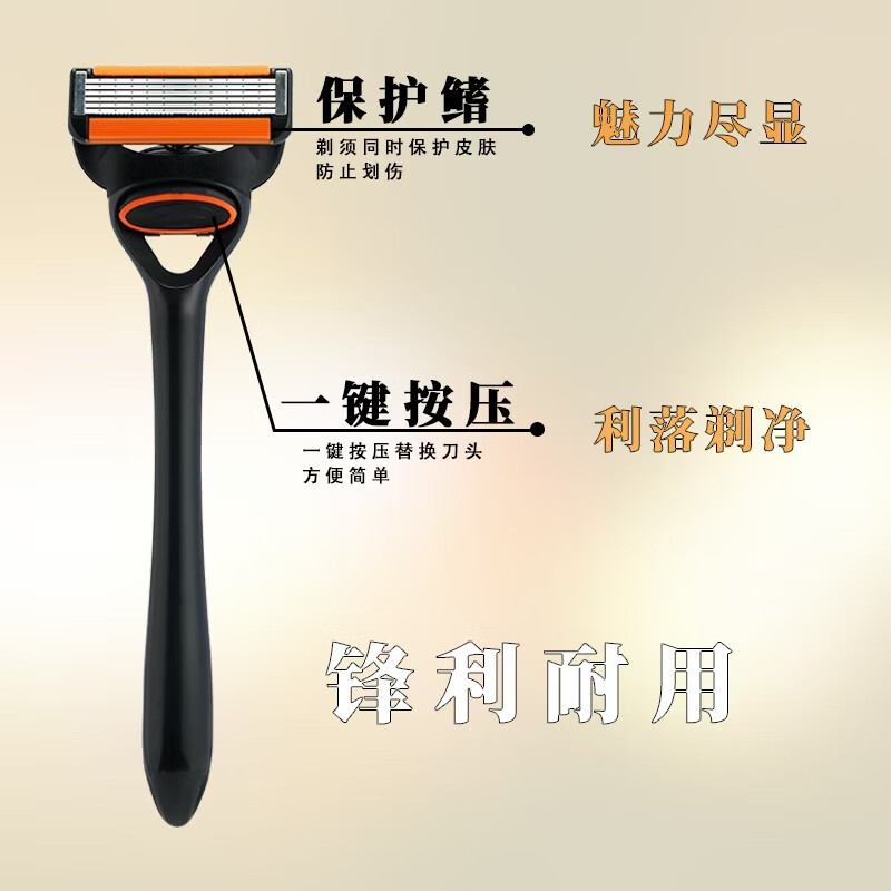 吉耏利新款六层刀片男士剃须刀手动刮胡刀刮脸刀进口不锈钢通用刀片刀架手动剃刀男 1刀柄+16刀头（送收纳盒+剃须膏