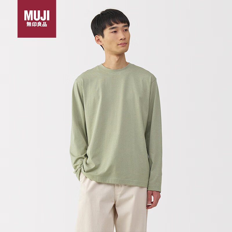 MUJI��ʽ ���ñ�֯ Բ�쳤��T����ʿ����� ǳ��ɫ���� XL  70Ԫ