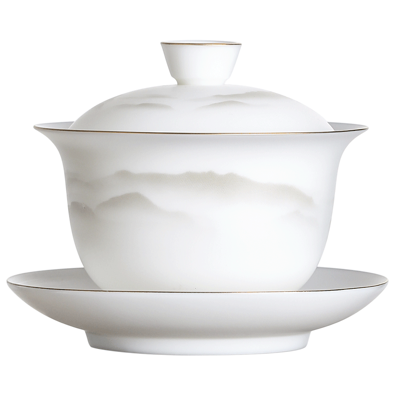 不拙單麗華老師羊脂玉三才蓋碗茶具茶碗白瓷茶杯簡(jiǎn)裝朝霞如意蓋碗