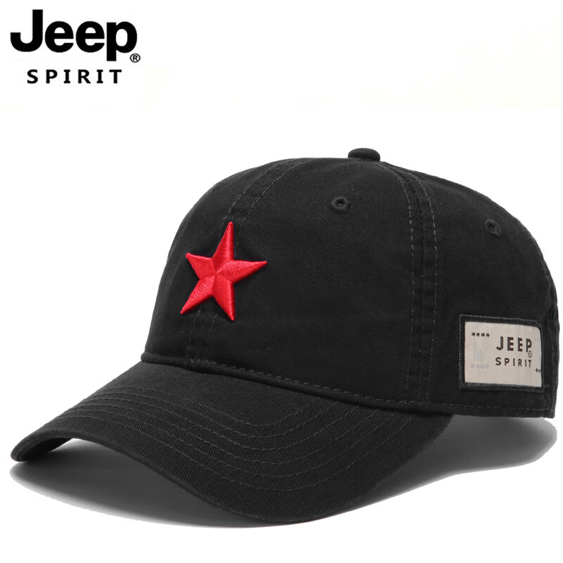 JEEP SPIRIT2025吉普帽子男春秋遮阳透气五角星鸭舌帽欧美经典棒球帽黑色 军色【046】 均码 帽围可调节(56-61cm)