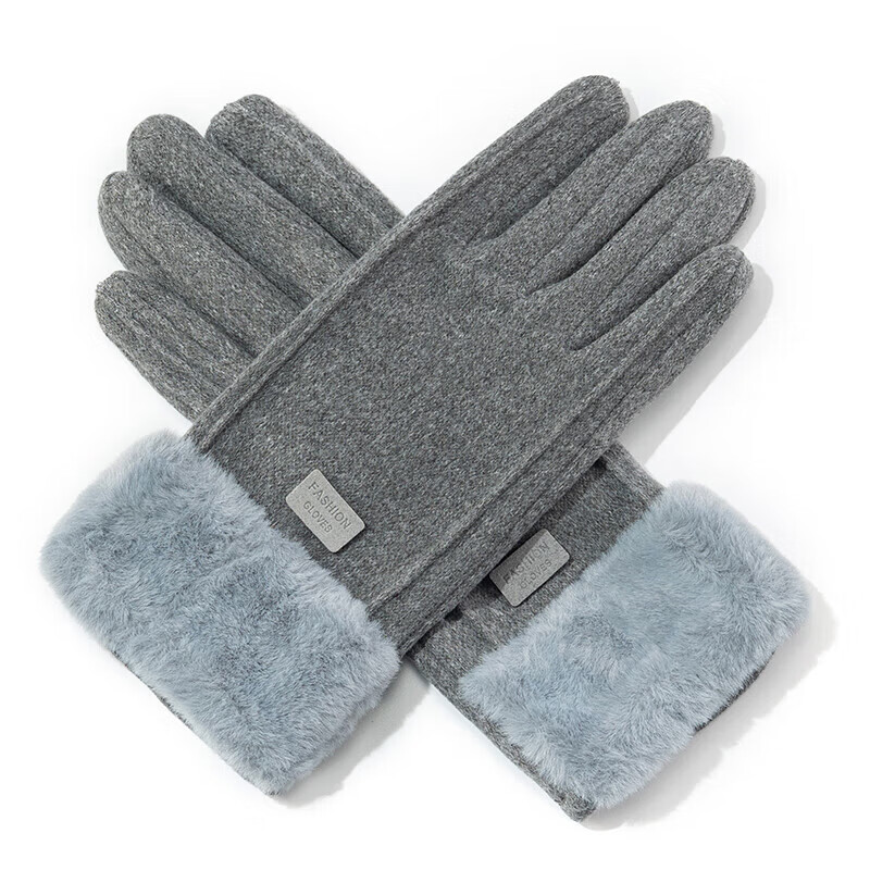 达芬奇密码 秋冬季开车可触屏加绒保暖防风防寒手套女 毛口 灰色 均码