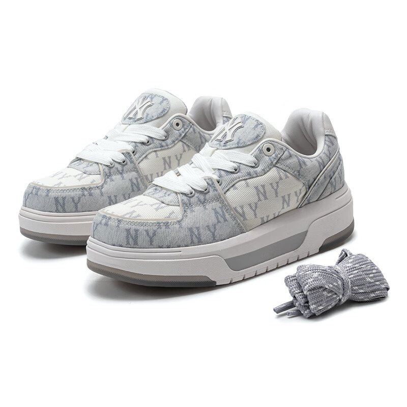 MLB官方学长鞋男鞋 情侣休闲鞋满印老花运动鞋板鞋潮女鞋子3ASXD065N 纽约洋基队/灰色 38 (240mm)
