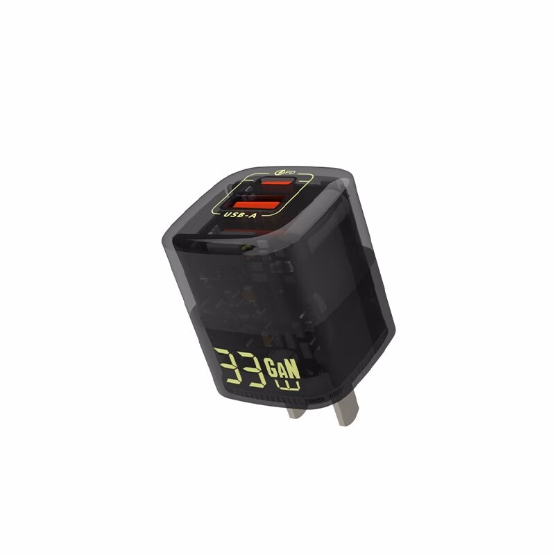 品无忧33W透明氮化镓充电器适用苹果iPhone手机快充USB-Type-c双口iPadr A+C双口33W黑色