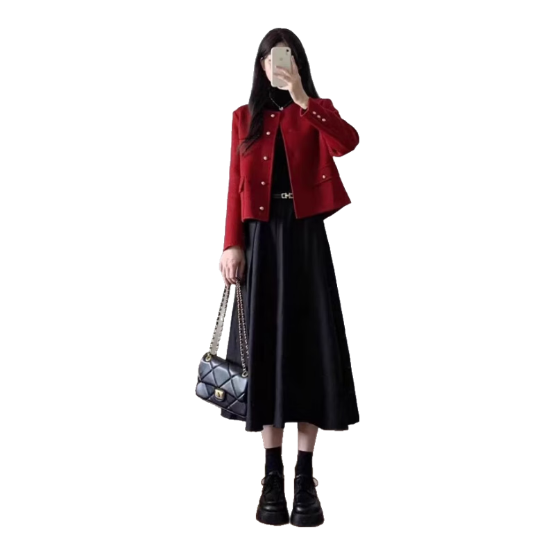 ŷ�ϻݣ�Oudihui��2026���¿��ﶬ����ȹŮװС����ɫ�����·��������ȹ��Ů��װ ��ɫ����+��ɫȹ+����� L ����110-120��