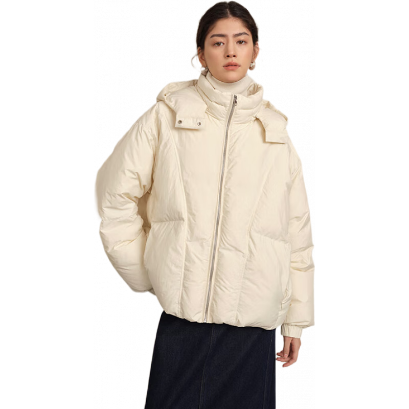 旅途原品（ltyp）新國(guó)標(biāo)95白鵝絨泡芙羽絨服 經(jīng)典休閑可拆卸連帽O(jiān)型 奶油白 M -充絨量182g