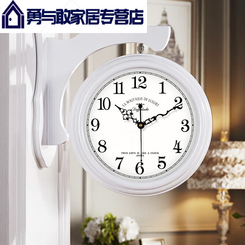 雙面掛鐘兩面鐘表家用客廳美式實木餐廳掛表創(chuàng)意現(xiàn)代簡約 183-709-簡約之美-白色 16英寸（直徑40.5厘米）