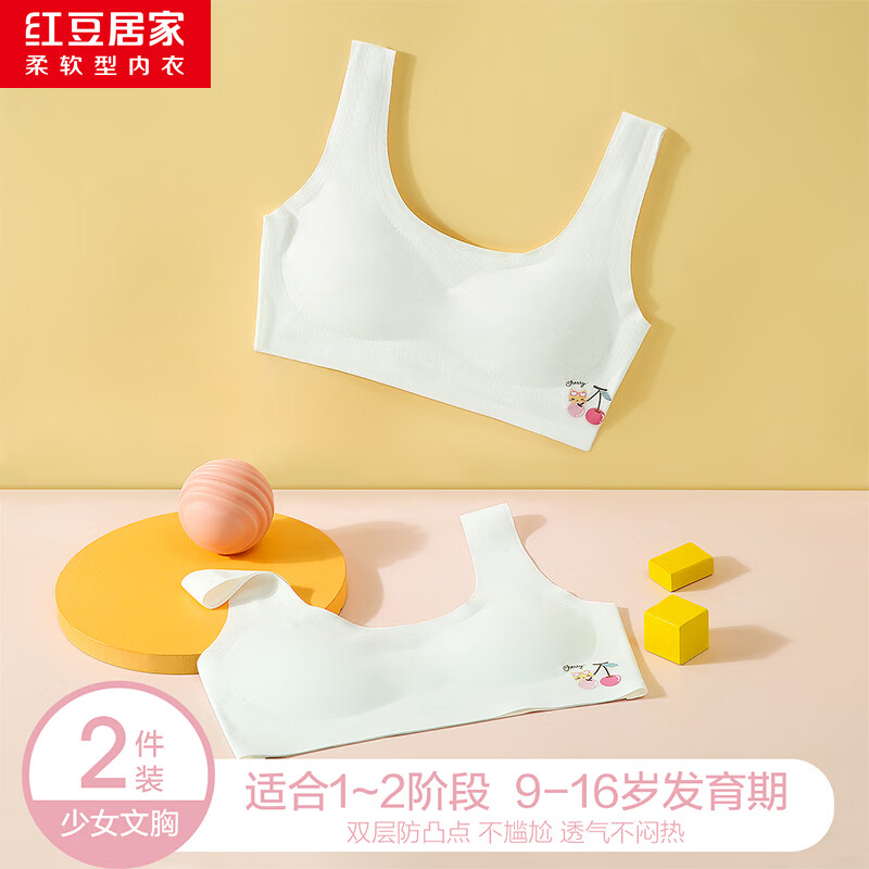 红豆居家内衣女可爱舒适轻柔少女无痕内衣抹胸学生防凸文胸春夏 两件装（白色加白色） 90B