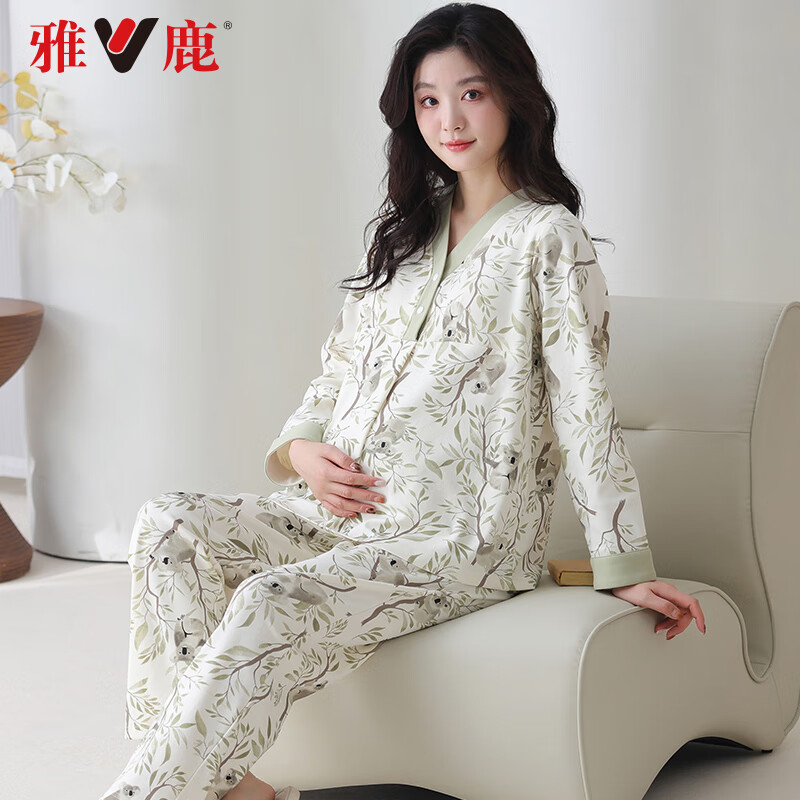 雅鹿纯棉月子服春秋季哺乳睡衣孕产妇家居服长袖长裤套装带胸垫可外穿 款式：09M18551 M 推荐：155-160cm/45-55kg