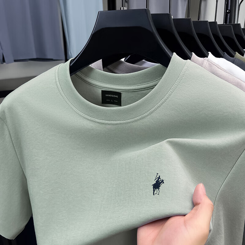 老爷车（LAOYECHE）中年男士短袖T恤男夏季薄款纯色休闲刺绣圆领半袖宽松上衣男 AS2505-1白色 L 推荐115-135斤