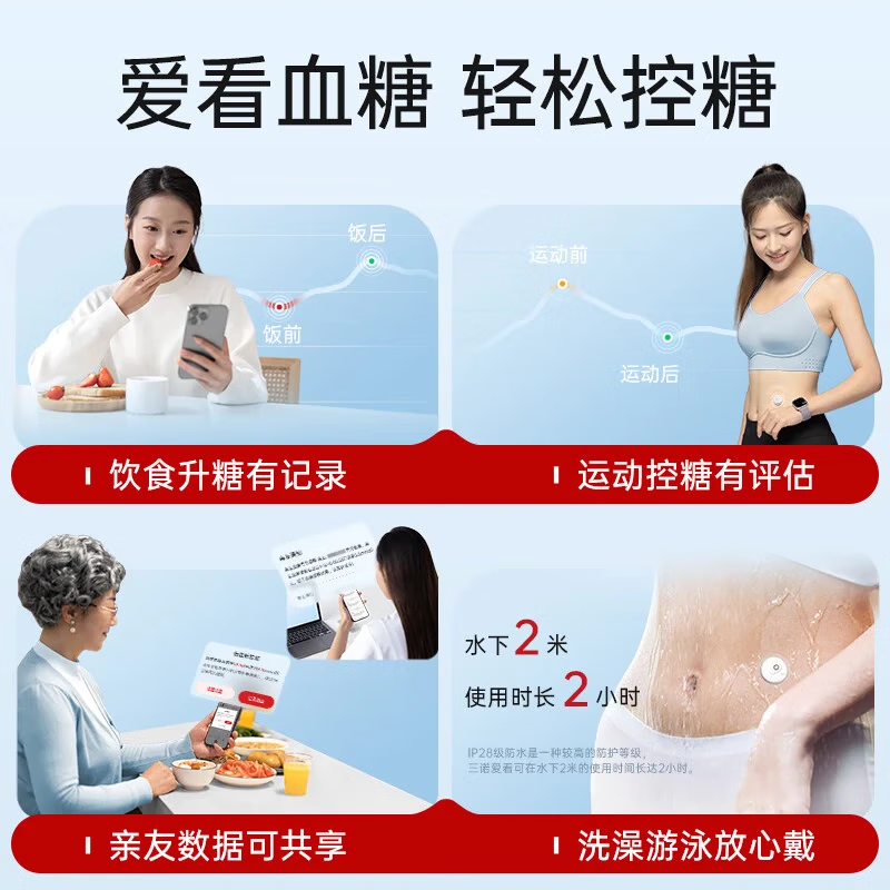 三诺爱看动态血糖仪二代i6手指免扎针家用15天持续血糖监测探头传感器 1盒【三诺爱看二代】