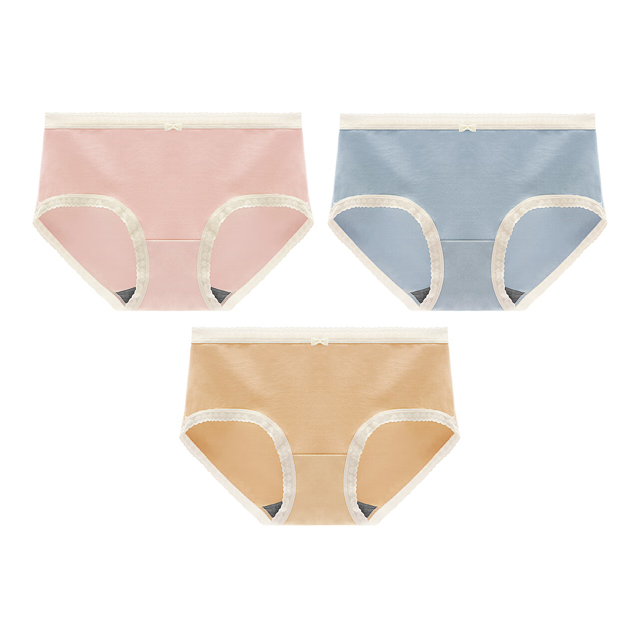 彩田内裤女澳洲棉 中腰透气提臀性感蕾丝边学生少女三角裤 抗菌底 组合一海贝粉 蓝 奶油桔 3条 XL 适合110-130斤左右