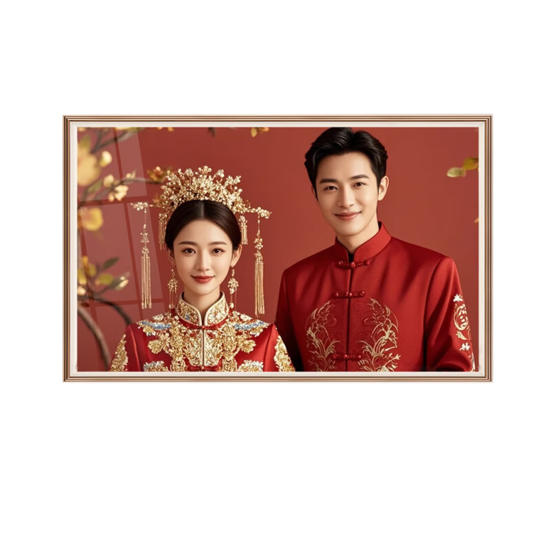 夢(mèng)叁月婚紗照相框掛墻面洗照片相框定制作結(jié)婚照全家福相片墻高級(jí)感空框 木質(zhì)PS框暖居【晶瓷面】 36寸【60*90cm】送掛墻配件