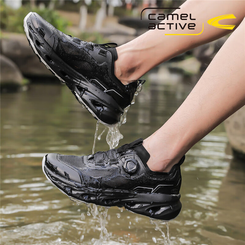 骆驼动感户外登山鞋男款春季透气网面鞋越野防滑软底缓震跑鞋 黑色【网布+TPU】防滑6718 39 运动鞋码拍