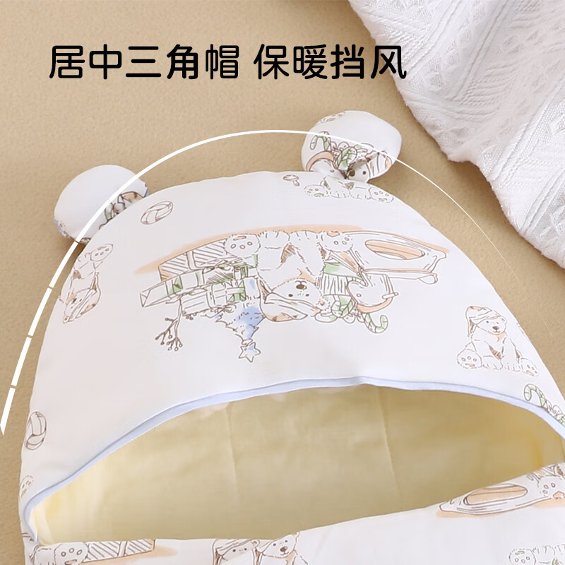 贝优先婴儿睡袋新生儿防惊跳包被春秋冬初生一体抱被纯棉加厚包裹襁褓被 顽皮小熊【寒冬款/加厚豆豆绒】 75*83cm(0-6个月适用)