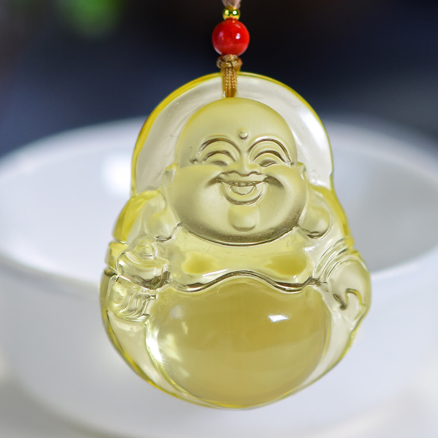 墨辰珠宝天然全净体巴西 黄水晶弥勒佛吊坠精雕黄晶挂件项链颜色好