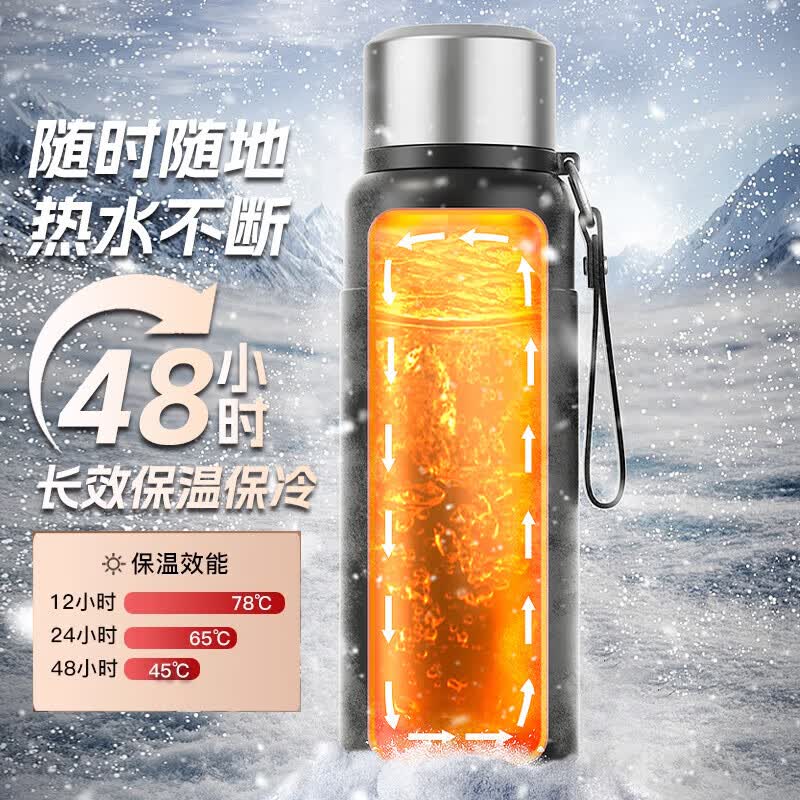 JCZS精工品牌保温杯316不锈钢保温杯旋盖茶水分离大容量高端车载泡茶 纲本色-1000ML（茶水分离）316不锈钢 升级手柄+礼盒装