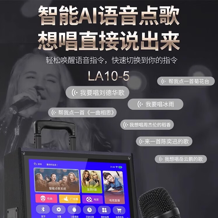 浪庭（LANGTING）家庭ktv音响套装语音点歌机一体机广场舞音箱带显示屏专业户外直播卡拉OK家用K歌全套设备 LA10-5[视频音响+双U段话筒]