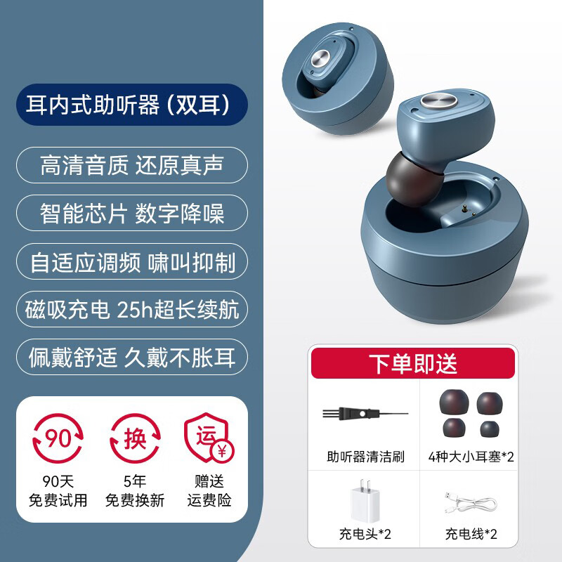 MIUI/小米同款科技老人专用助听辅听老年人耳机耳聋年轻人耳 [603双耳蓝色]轻中重度适用/4