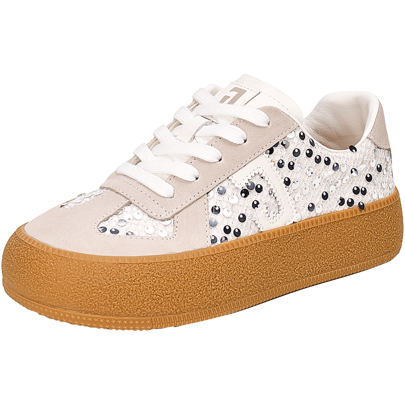 快樂瑪麗（J&M）德訓鞋女春季厚底亮片阿甘鞋復古百搭運動休閑鞋女 白色 36 