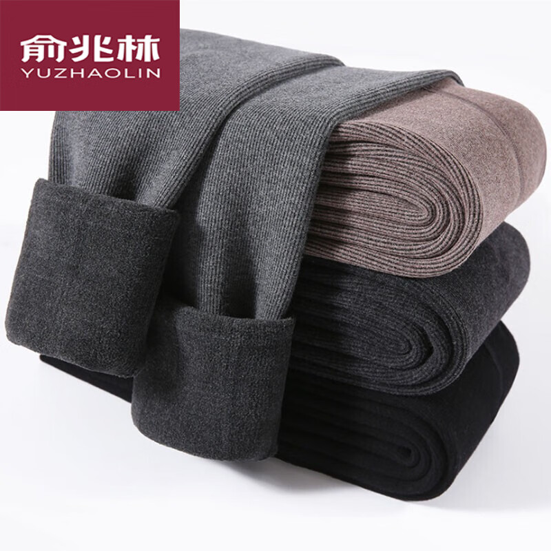 俞兆林打底裤女秋冬高腰加绒加厚收腹塑身螺纹竖条连脚保暖一体裤棉 高腰加厚打底裤 黑色 踩脚 80-145斤