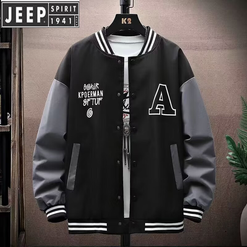 JEEP SPIRIT棒球外套春季男裝薄.款流行上衣青年精神小伙港風(fēng)寬松靚仔休閑褂 灰色 S