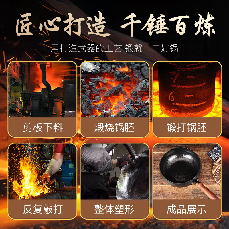 胖东来同款锤纹章丘大肚锅加深手工锻打熟铁炒锅无涂层家用小炖锅 章丘小炒锅单锅+木盖 24cm