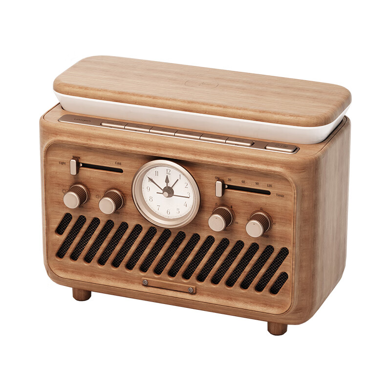 LINKPIN复古无线蓝牙音箱FM收音机立体音质6种助眠舒缓白噪音小夜灯颜色支持通话定时关机客厅桌搭摆件 充电续航+手机无线充