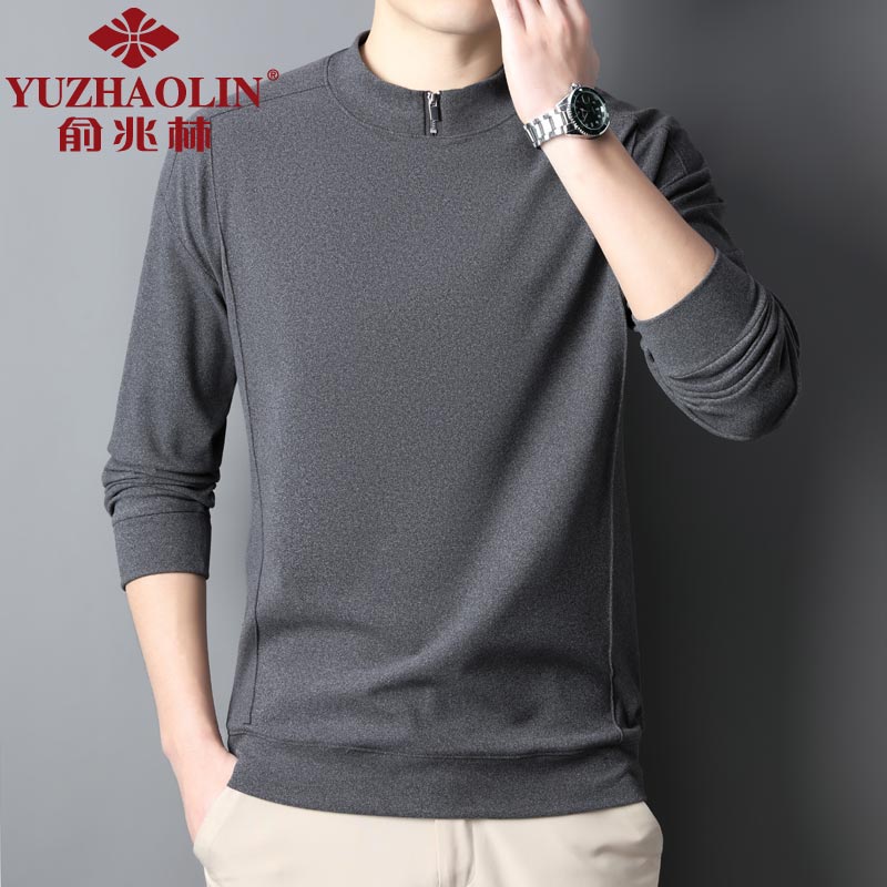 俞兆林德绒长袖t恤男士秋冬季纯色半拉链打底衫中青年磨毛保暖中领体恤 灰色 M (165) (建议90到110斤穿)