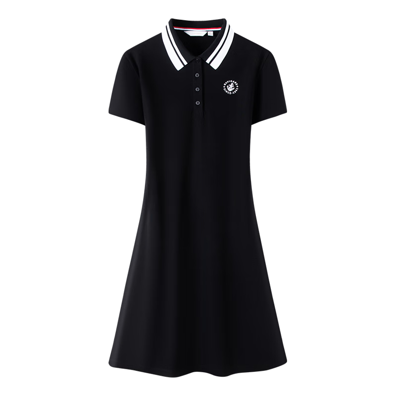 Navigare意大利小帆船女士連衣裙25春夏新品簡(jiǎn)約百搭POLO裙休閑時(shí)尚直筒裙 暗夜黑 XL