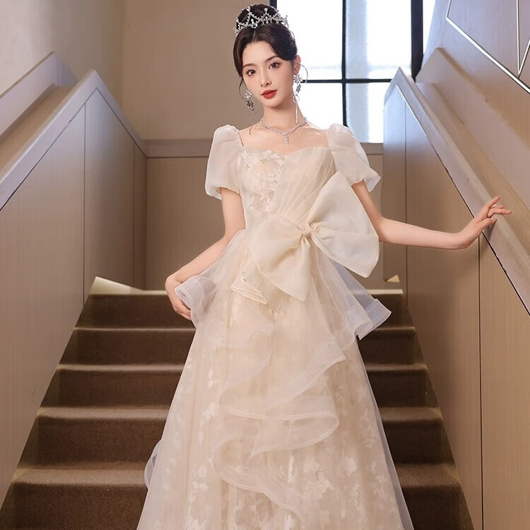 麗佰昕晚禮服裙輕奢小眾高端宴會(huì)女氣質(zhì)高級(jí)感絕美藝考主持人年會(huì)成人禮 香檳色 S 建議80-90斤