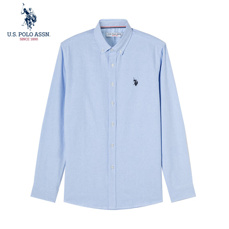U.S. POLO ASSN.衬衫男春秋长袖白色休闲工装外套高端免烫抗皱宽松蓝色男士衬衣