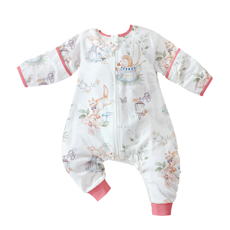 贝肽斯儿童睡袋春秋竹棉纱布宝宝睡衣分腿婴儿防踢被睡袋前6后4乔兔 XL