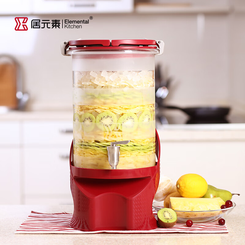 居元素玻璃儲釀器釀酒器密封罐發(fā)酵瓶自釀水果泡酒器家用羅蔓7500ml 紅色不銹鋼龍頭款
