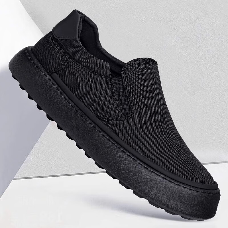 LZXB品牌断码清仓轻奢男鞋板鞋休闲帆布鞋潮鞋一脚蹬男士老北京布鞋男 黑色莱卡布面-【高端男鞋】 42