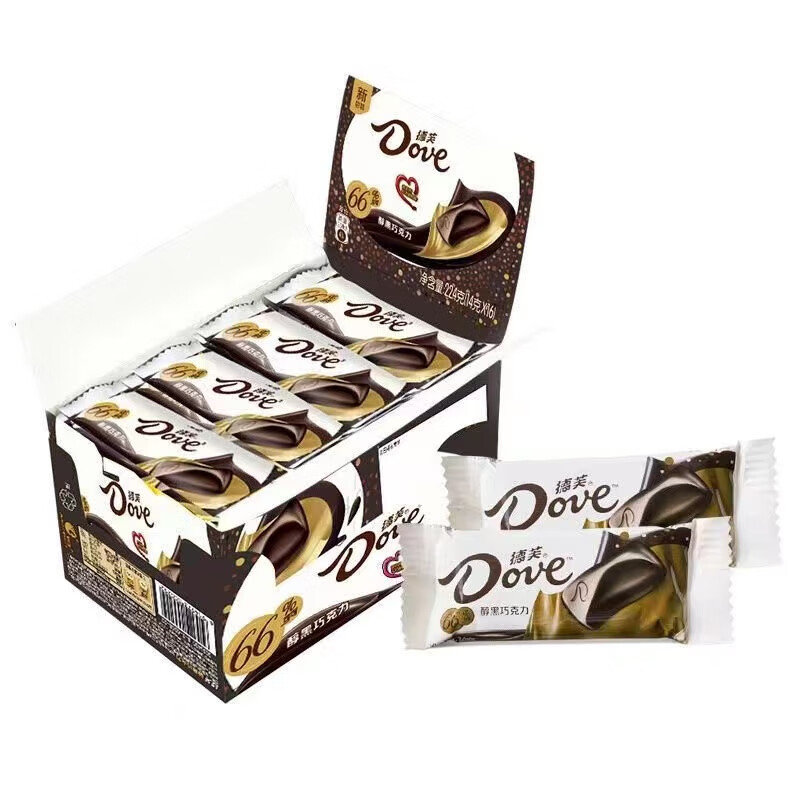 德芙（Dove）66%醇黑牛奶巧克力 224g/盒 排塊盒裝純可可脂休閑零食散稱禮物 德芙巧克力 66%醇黑224g