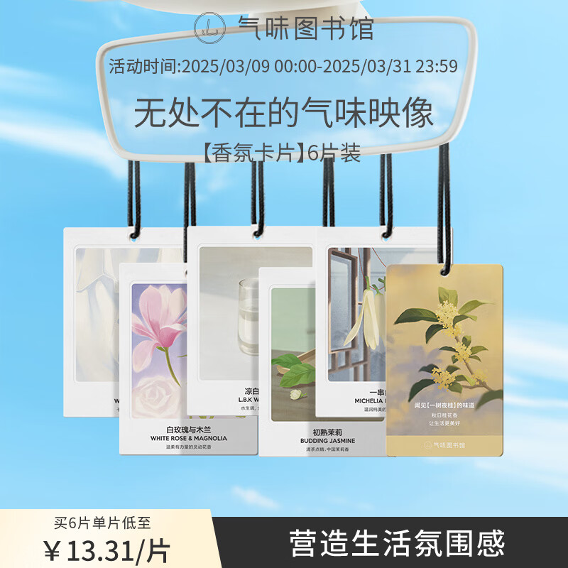 氣味圖書館車載香水卡片新能源車載香薰衣柜香片汽車擺件 6片囤貨裝