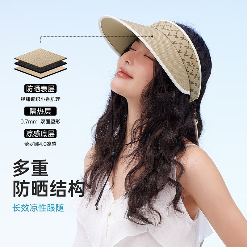 VVC【成毅同款】防晒帽女夏遮阳帽空顶帽太阳帽户外骑行帽 沙丘色/宽带