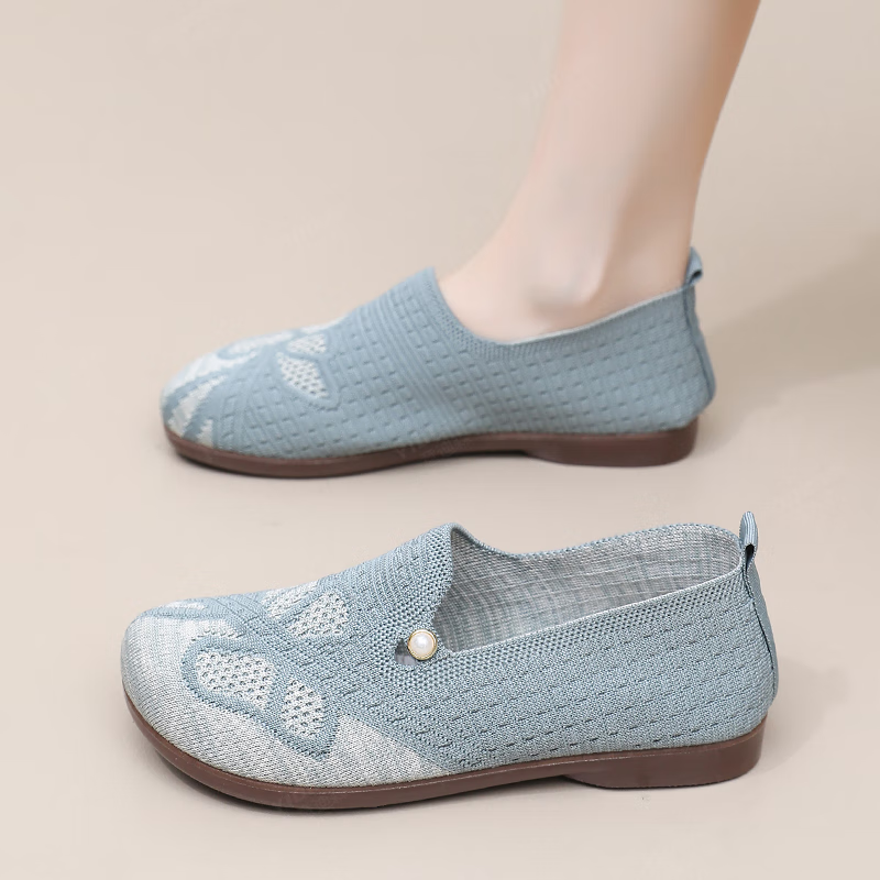 意迪森新款老北京布鞋女洋气时尚一脚蹬飞织鞋面透气不捂脚防滑耐磨鞋底 绿色 35 (225mm)