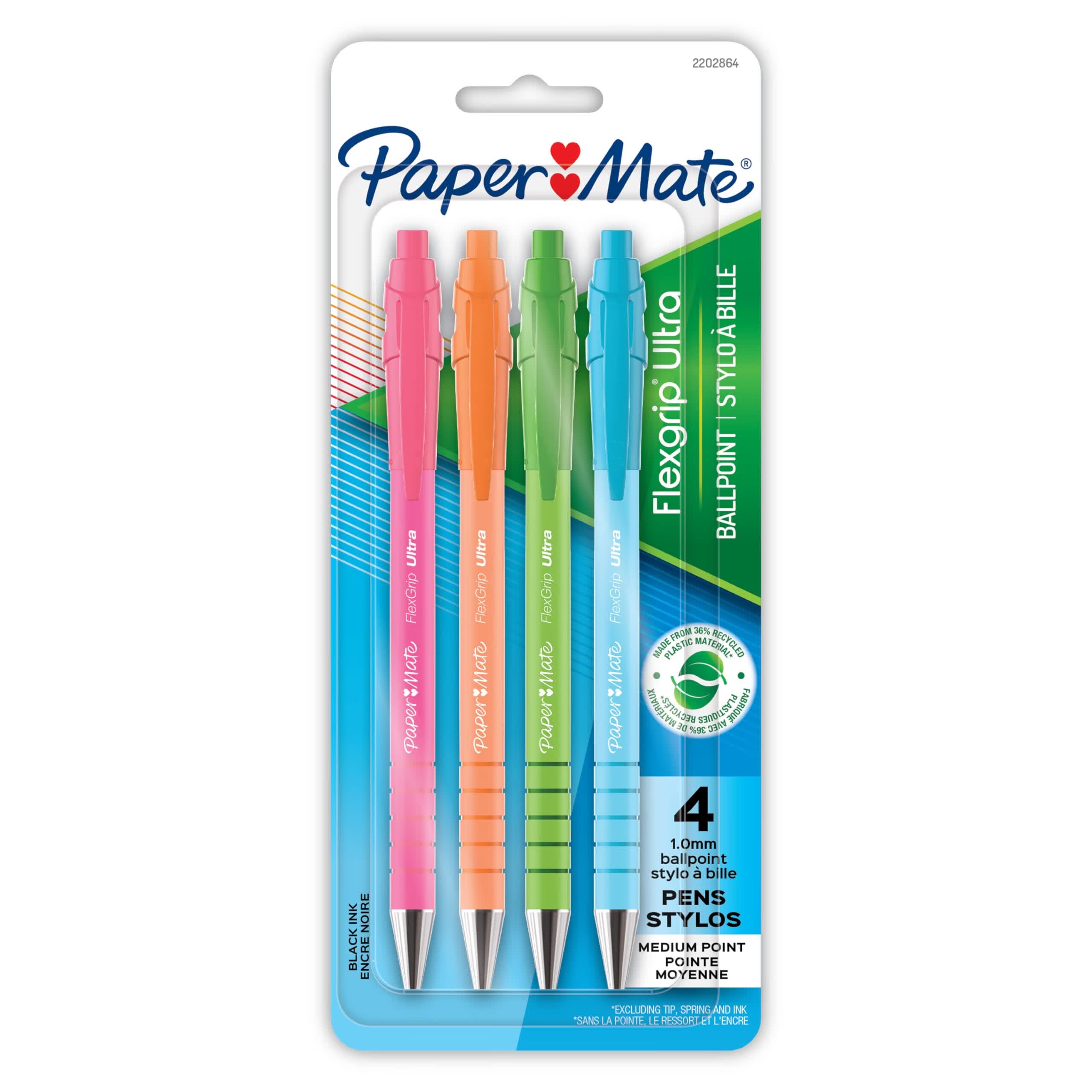 PAPER MATE FlexGrip 圆珠笔 1.0mm 黑色墨水 办公学习文具 4支装