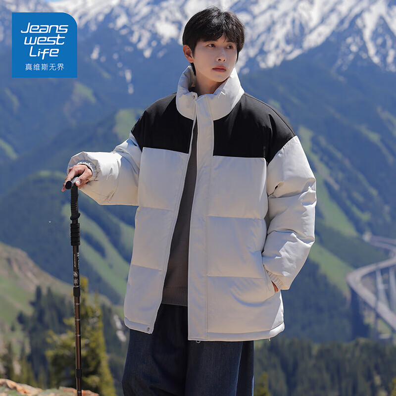 JEANSWEST LIFE棉衣男冬季2025新款外套男加厚潮流保暖棉服 拼接白色MYM24-88888 XL （建议140-165斤）