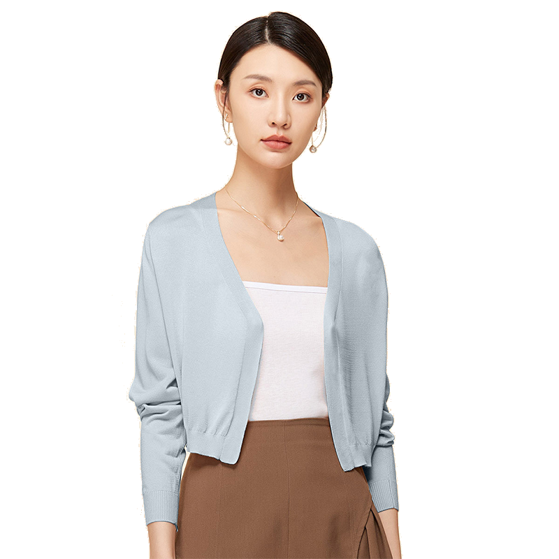 恒源祥女式長(zhǎng)袖針織開衫含桑蠶絲空調(diào)衫薄外套 淺粉 M160/84A 