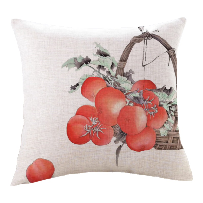 萬(wàn)燊新中式江南柿子禪意抱枕靠墊中國(guó)風(fēng)亞麻沙發(fā)客廳大靠背如意好運(yùn)枕 J款 60X60CM(枕套加枕芯）