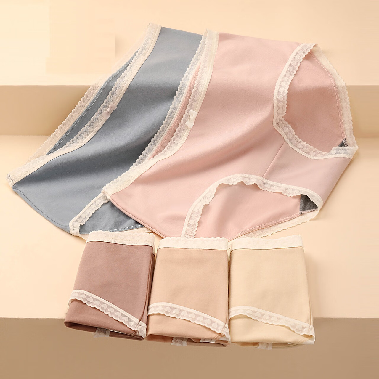 彩田内裤女澳洲棉 中腰透气提臀性感蕾丝边学生少女三角裤 抗菌底 组合一海贝粉 蓝 奶油桔 3条 XL 适合110-130斤左右