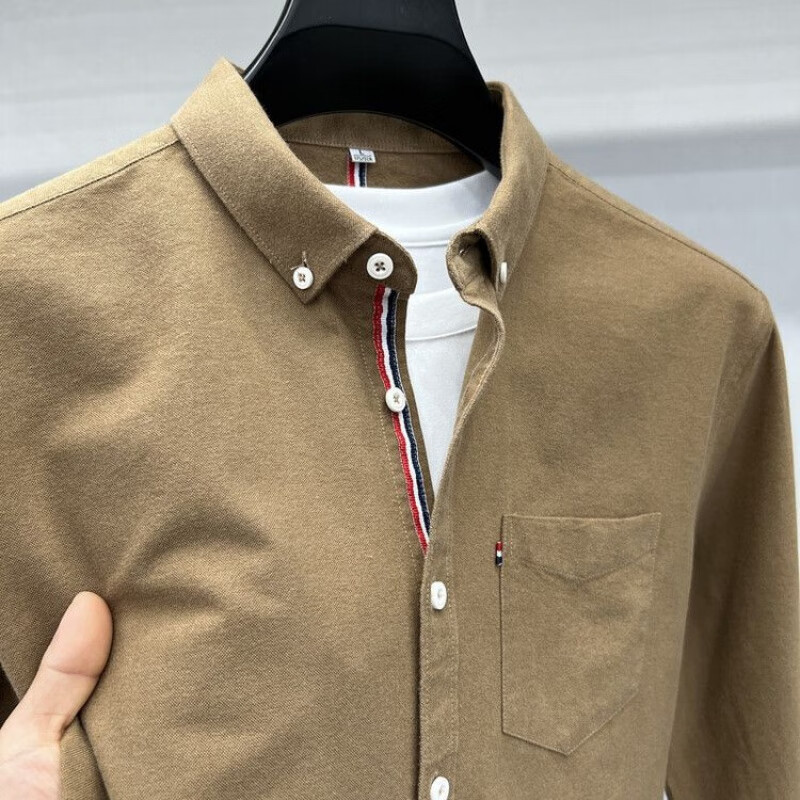 TOMMY JEANS汤米希凯利男士衬衫春秋季休闲全棉免烫口袋商务长袖衬衣男装上衣 绿色 4XL 58190 210斤