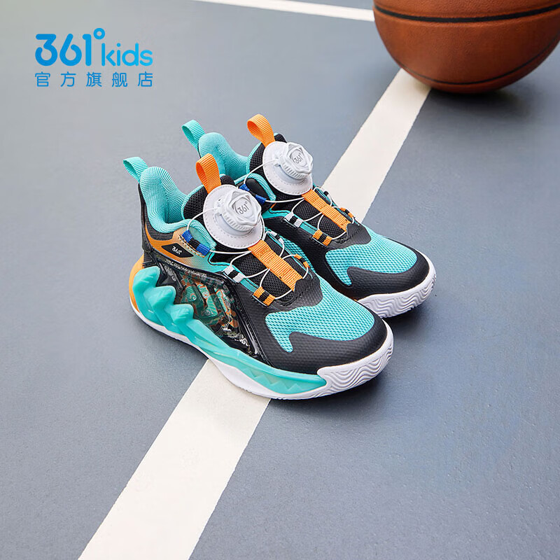 361°马到成功童鞋小童篮球鞋旋钮扣年春季新款运动鞋男童鞋子学生 湖水绿色/碳黑/电光橙色 32