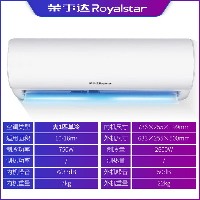 榮事達(dá)（Royalstar）家用節(jié)能空調(diào) 壁掛式空調(diào)掛機 臥室辦公室宿舍租房快速冷暖除濕 大1匹 五級能效 定頻單冷【適用10-16平】 送貨入戶+上門安裝